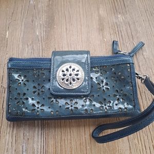 Brighton wallet Wristlet bluish leather 2 zipper compartments excellent conditio